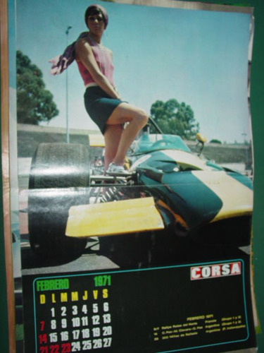 Almanaque Calendario Poster Señorita Corsa Febrero 1971