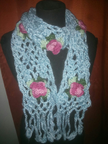 Retro Vintage Romantic Bufanda Crochet Flores