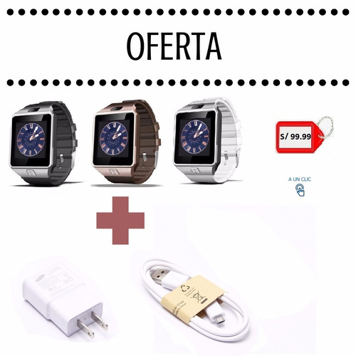 Smart Watch Dz09 Reloj Celular+cargador 1 A Y Cable 1 Metro