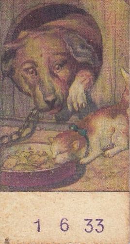1933 Antigua Tarjeta Pesaje En Balanza Imagen Perro Y Gato