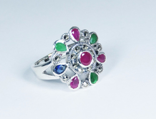 Anillo De Plata Y Piedras Preciosas Guilad Joyas Prc08