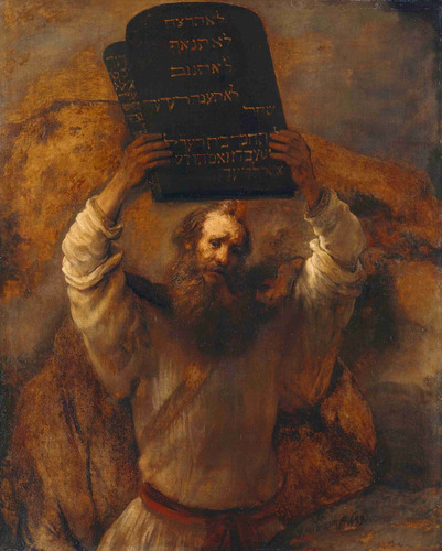 Lienzo Tela Moises Mandamientos Rembrandt Arte Sacro 95x80