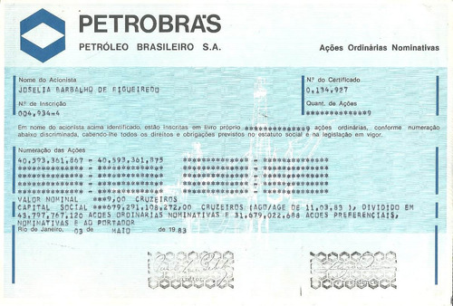 Apólice Acões Ordinarias Nominativas Petrobras