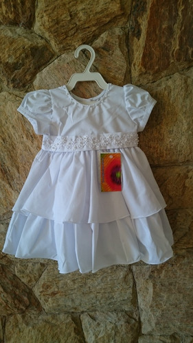 Imagem 5 de 6 de Vestido Bebê Festa Batizado Bordado Pérolas Tam P,m,g