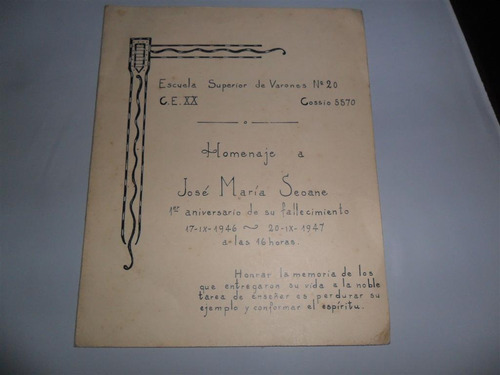 Homenaje Jose Maria Seoane 111947 Escuela Varones 20 Copes