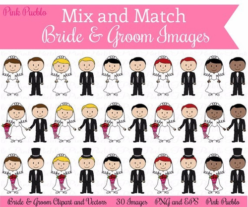 Kit Imprimible Parejas Novios Bodas Imagenes Clipart