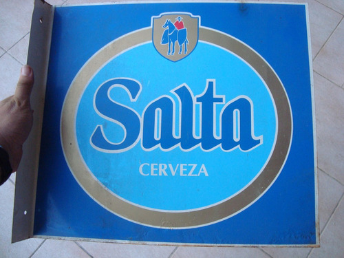 Antiguo Cartel Cerveza Salta D Chapa Pintado Doble Faz 45x40