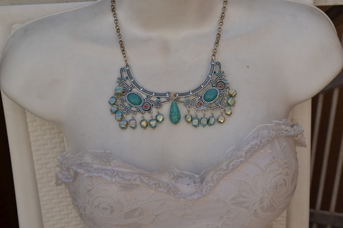Maxi Colar Boho Niquel Envelhecido-turquesa