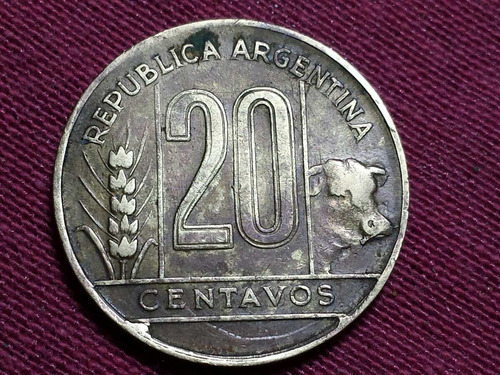 Moneda Argentina 20 Centavos 1948 Falla Ref F14 Carpeta 2 (Usado)