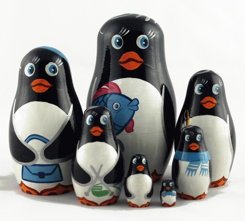 Los Pinguinos Munecas Rusas Matrioska De Madera Set De 7pc