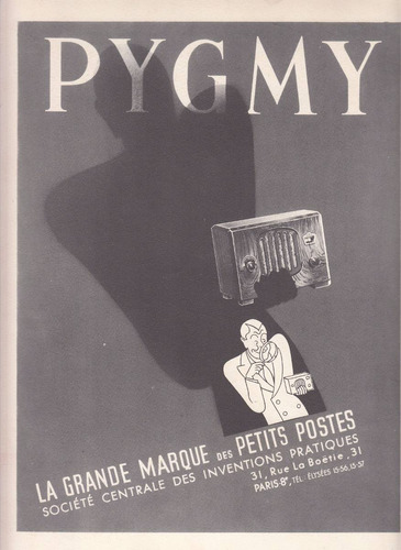 1936 Hoja Publicidad Radio Pygmy Francia Vintage