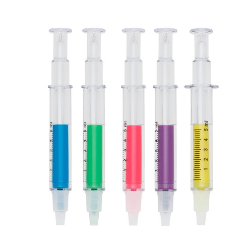 Caneta Em Formato De Seringa Com Marca Texto - Cores
