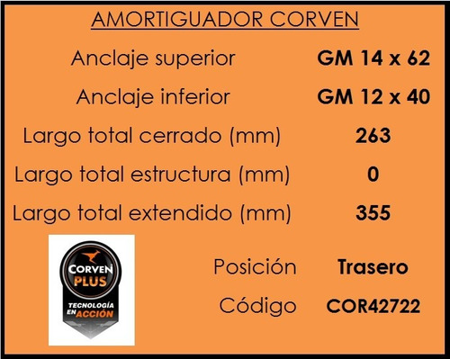 Amortiguador Peugeot 206 Trasero (corven)