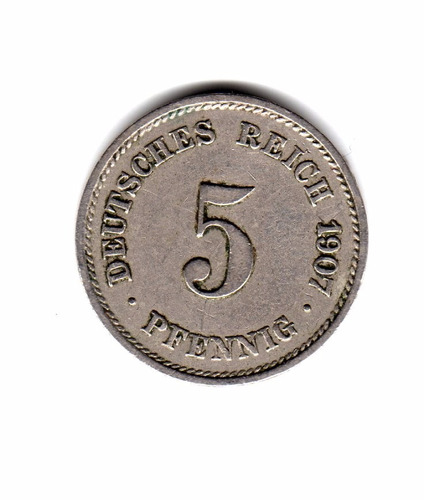 Alemania Imperio Moneda 5 Pfennig 1907 G Km#11 Escasa