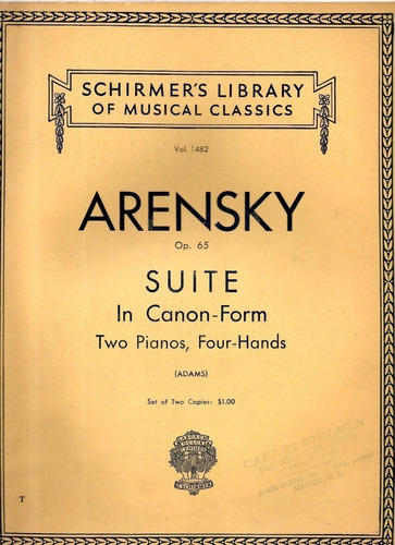 Anton Arensky Suite In Canon-form Two Pianos Partitura