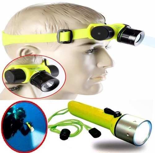 Set 2 Linternas Led Cree Acuatica Buceo De Mano Y Cabeza  