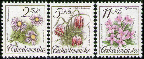 Checoslovaquia Serie X 3 Sellos Mint Flores Año 1991