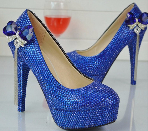 Imagem 2 de 6 de Sapato Azul Strass Cristal Festas Balada Noiva Salto 11 Cm