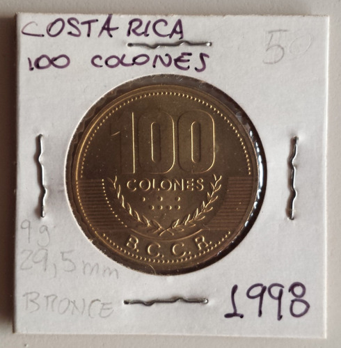 Moneda Costa Rica 100 Colones 1998 Au