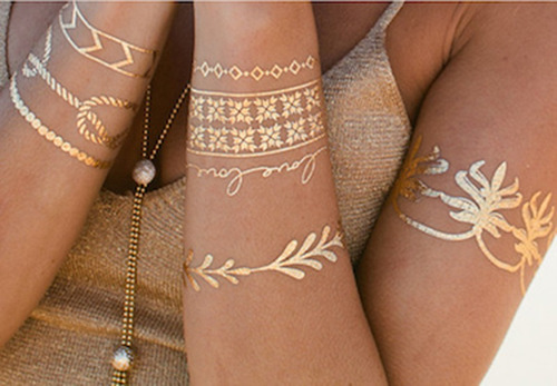 14 Cartelas Tatuagem Temporária Adesiva Flash Tattoos Gold