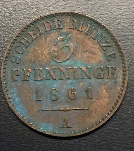 Ale229 Moneda Alemania Prussia 3 Pfennig 1861 Xf Ayff