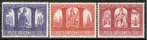 Vaticano 3 Sellos Mint 1000° Cristianización De Polonia 1966