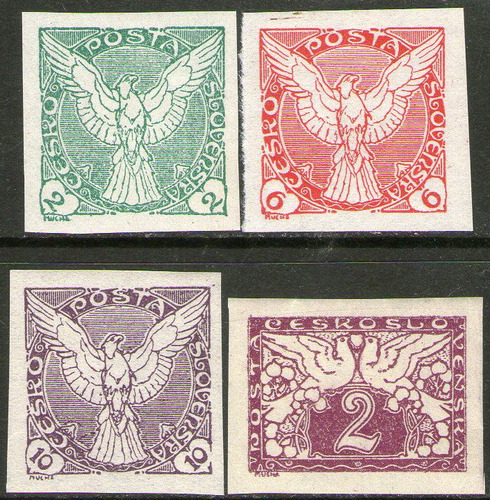 Checoslovaquia 4 Sellos Mint Oficiales = Palomas 1919-20