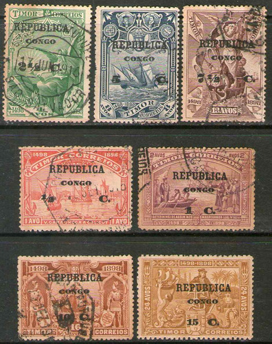 Congo Portugués 7 Sellos Timor = Vasco Da Gama Año 1913 