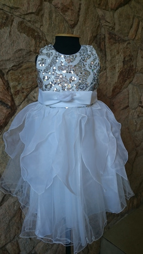 Imagem 4 de 8 de Vestido Infantil Festa Dama Florista Batizado Branco Paetês