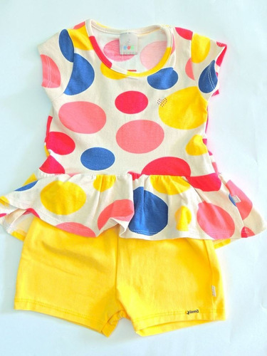 Conjunto Infantil Puc Menina Amarelo Com Bolinhas Coloridas