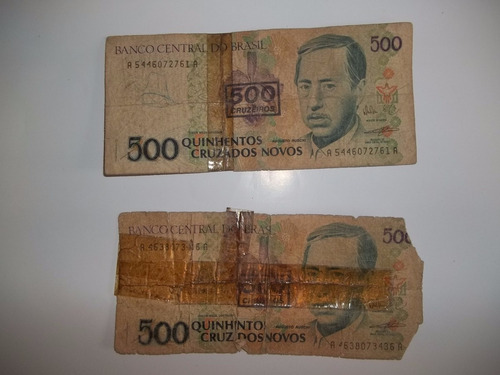 2 Billetes 500 Cruzados Novos Sellados Remarcados Serie A