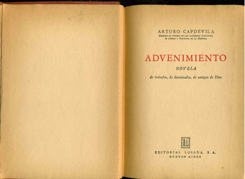 Arturo Capdevila : Advenimiento, Novela Teosofica Teosofia