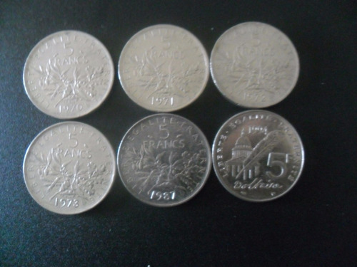 Francia Seis Monedas 5 Francos Diferentes