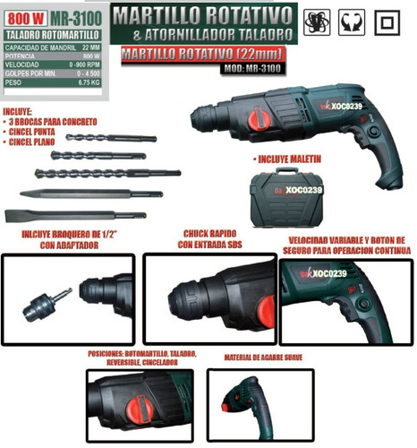 Rotomartillo Taladro Roto-martillo Demoledor Uso Rudo 3 En1