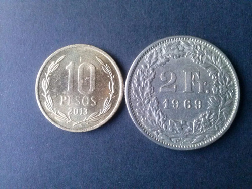 Moneda Suiza 2 Francos Ceca B Níquel 1969