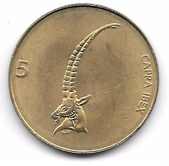 Moneda Eslovenia 5 Tolavjev (1998) Ibice Cabra Salvaje Alpes