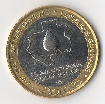 Gabon Republica - 4500 Cfa 2005 - Bimetalica