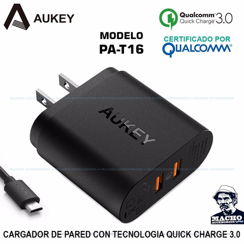 Cargador Rapido Aukey Pa-t16 Quick Charge 3.0 - 2 Puertos
