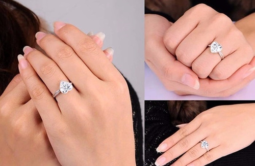 Anillo D Compromiso D Plata D Ley En Forma D Corazón
