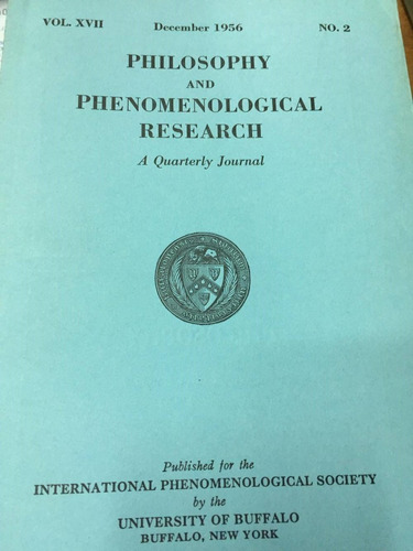 Philosophy And Phenomenological Reserch. Vol. Xvii Dic 1956