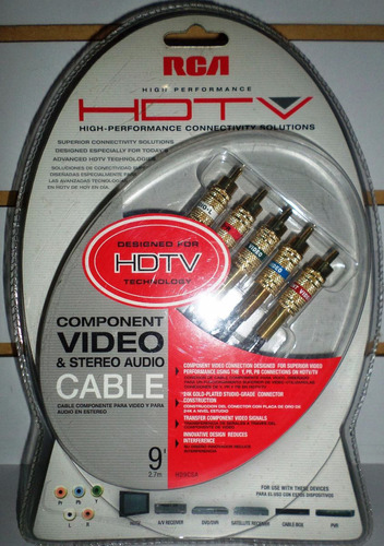 Imagen 1 de 2 de Cable Video Componente Hdtv Rca 9 Pies Premium Con Audio