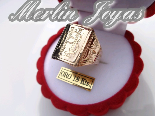 Anillo Sello C/ Iniciales Grab.  Oro 18k  - 6 Gramos - M. J.