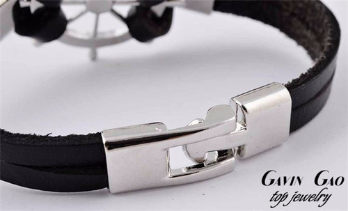 Pulseira Masculina Feninimo Leme Couro Genuíno Preta Bd1251
