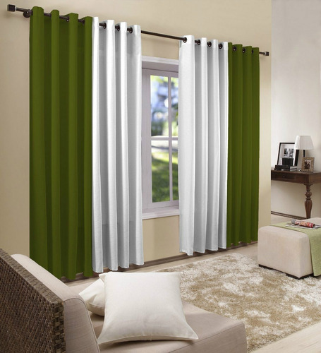 Cortina Para Sala E Quarto Vicenza 4,00x2,50m Bicolor Verde