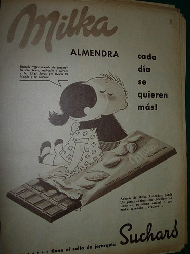 Publicidad Vintage Clipping Chocolate Milka Almendra Suchard