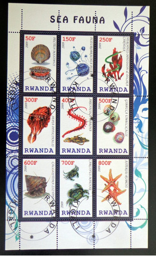 Rwanda Fauna Marina, Bloque 9 Sellos 2009 Usado L7022