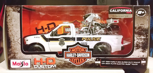 Tk0c Car Maisto 1:24 H-d Electra Glide Police + Ford F-350