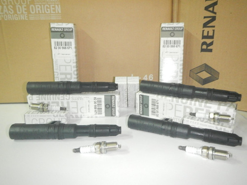 Kit X4 Bobinas Y 4 Bujias Original Megane 1.6 16v K4m