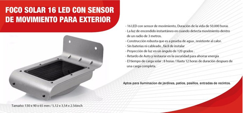 Foco Led Solar Con Sensor De Movimiento Jardin Patio