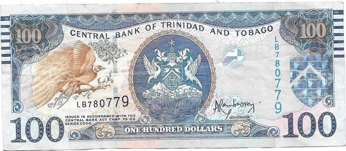 Billete Trinidad Y Tobago 100 Dolares Año 2006 Muy Bueno